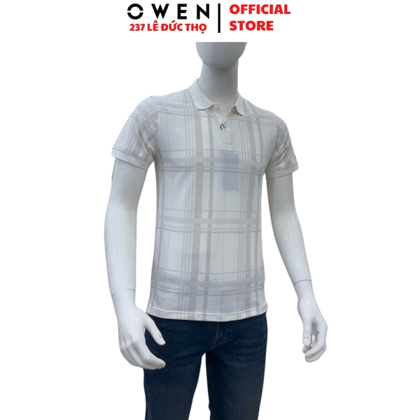 Áo thun polo Nam Tay Ngắn Có Cổ Owen APV262014 màu trắng dáng body fit tà bằng xẻ tà chất liệu cotton polyester spandex