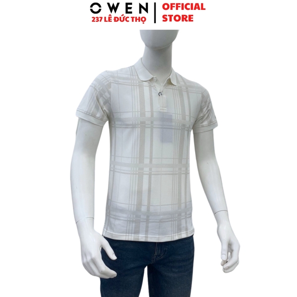 Áo thun polo Nam Tay Ngắn Có Cổ Owen APV262014 màu trắng dáng body fit tà bằng xẻ tà chất liệu cotton polyester spandex