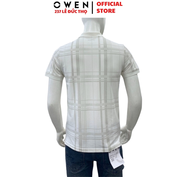Áo thun polo Nam Tay Ngắn Có Cổ Owen APV262014 màu trắng dáng body fit tà bằng xẻ tà chất liệu cotton polyester spandex