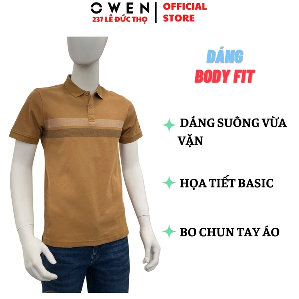 Áo thun polo Nam Tay Ngắn Có Cổ Owen APV262021 màu nâu dáng body fit tà bằng xẻ tà chất liệu cotton polyester spandex