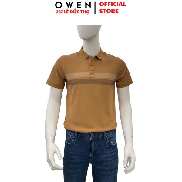 Áo thun polo Nam Tay Ngắn Có Cổ Owen APV262021 màu nâu dáng body fit tà bằng xẻ tà chất liệu cotton polyester spandex