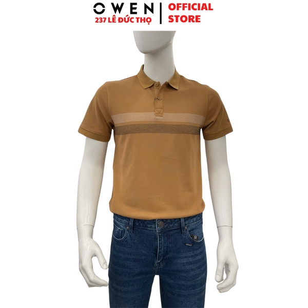 Áo thun polo Nam Tay Ngắn Có Cổ Owen APV262021 màu nâu dáng body fit tà bằng xẻ tà chất liệu cotton polyester spandex