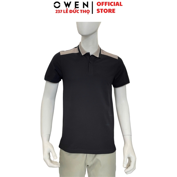 Áo thun polo Nam Tay Ngắn Có Cổ Owen APV262030 màu đen dáng suông body fit xẻ tà chất liệu cotton polyester spandex