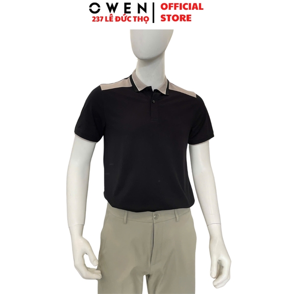 Áo thun polo Nam Tay Ngắn Có Cổ Owen APV262030 màu đen dáng suông body fit xẻ tà chất liệu cotton polyester spandex