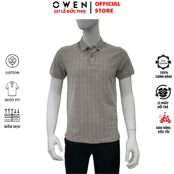 Áo Thun polo Nam Tay Ngắn Có Cổ Owen APV262040 màu xám họa tiết dáng suông body fit xẻ tà chất liêu cotton spandex