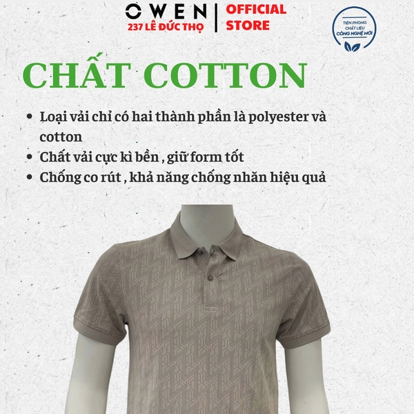 Áo Thun polo Nam Tay Ngắn Có Cổ Owen APV262040 màu xám họa tiết dáng suông body fit xẻ tà chất liêu cotton spandex