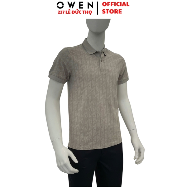 Áo Thun polo Nam Tay Ngắn Có Cổ Owen APV262040 màu xám họa tiết dáng suông body fit xẻ tà chất liêu cotton spandex