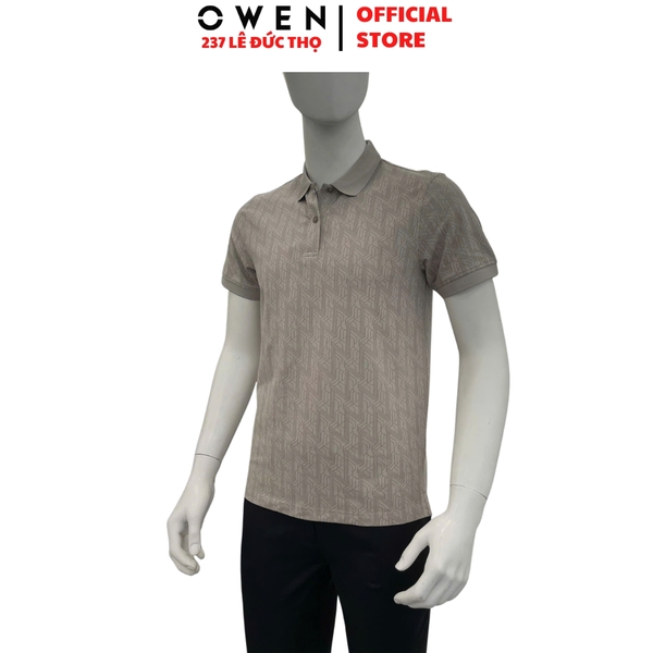 Áo Thun polo Nam Tay Ngắn Có Cổ Owen APV262040 màu xám họa tiết dáng suông body fit xẻ tà chất liêu cotton spandex