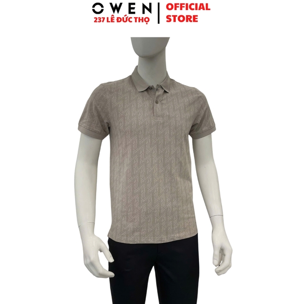 Áo Thun polo Nam Tay Ngắn Có Cổ Owen APV262040 màu xám họa tiết dáng suông body fit xẻ tà chất liêu cotton spandex
