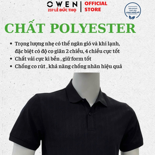 Áo Thun polo Nam Tay Ngắn Có Cổ Owen APV262041 màu đen họa tiết dáng suông body fit xẻ tà chất liêệu cotton polyester spandex