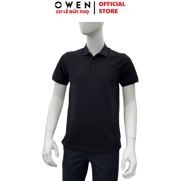 Áo Thun polo Nam Tay Ngắn Có Cổ Owen APV262041 màu đen họa tiết dáng suông body fit xẻ tà chất liêệu cotton polyester spandex