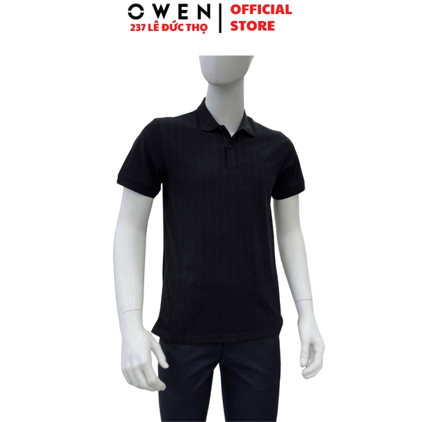 Áo Thun polo Nam Tay Ngắn Có Cổ Owen APV262041 màu đen họa tiết dáng suông body fit xẻ tà chất liêệu cotton polyester spandex