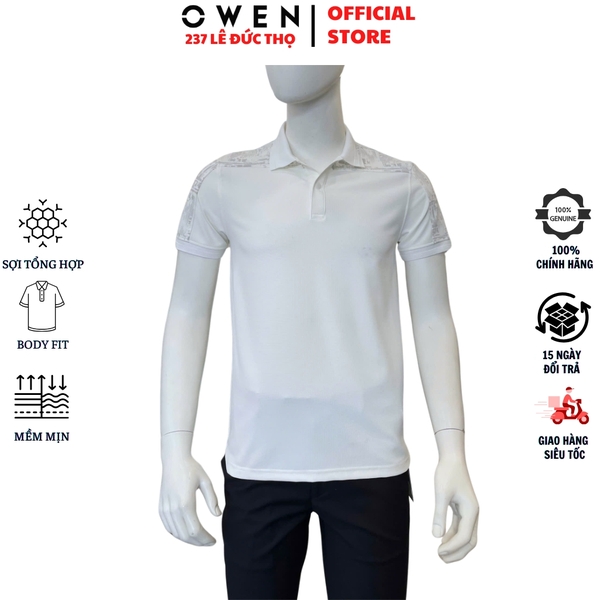 Áo Thun polo Nam Tay Ngắn Có Cổ Owen APV262048 màu trắng dáng suông body fit xẻ tà chất liệu nylon spandex