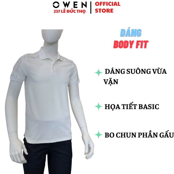 Áo Thun polo Nam Tay Ngắn Có Cổ Owen APV262048 màu trắng dáng suông body fit xẻ tà chất liệu nylon spandex