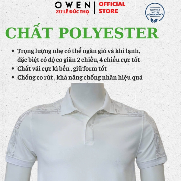 Áo Thun polo Nam Tay Ngắn Có Cổ Owen APV262048 màu trắng dáng suông body fit xẻ tà chất liệu nylon spandex