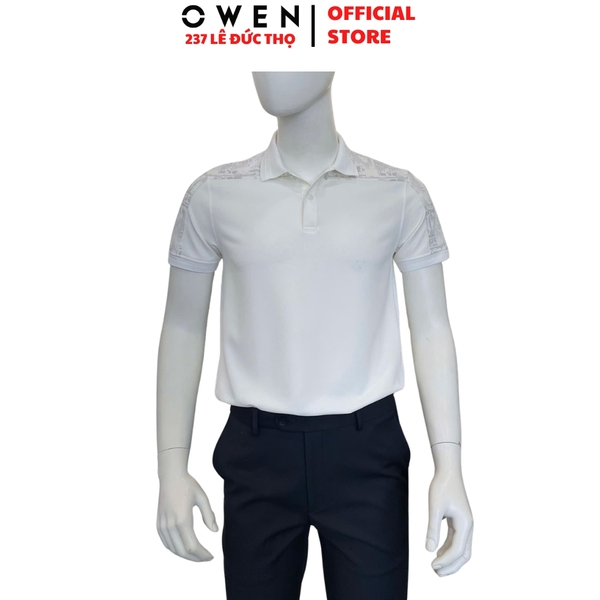 Áo Thun polo Nam Tay Ngắn Có Cổ Owen APV262048 màu trắng dáng suông body fit xẻ tà chất liệu nylon spandex