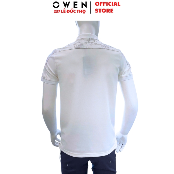 Áo Thun polo Nam Tay Ngắn Có Cổ Owen APV262048 màu trắng dáng suông body fit xẻ tà chất liệu nylon spandex