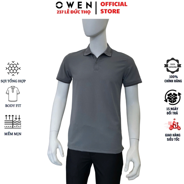 Áo Thun polo Nam Tay Ngắn Có Cổ Owen APV262049 màu xám dáng suông body fit xẻ tà chất liệu nylon spandex