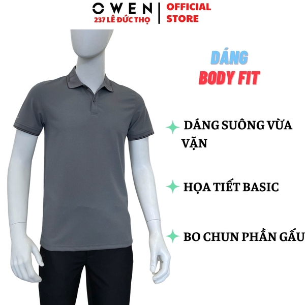 Áo Thun polo Nam Tay Ngắn Có Cổ Owen APV262049 màu xám dáng suông body fit xẻ tà chất liệu nylon spandex