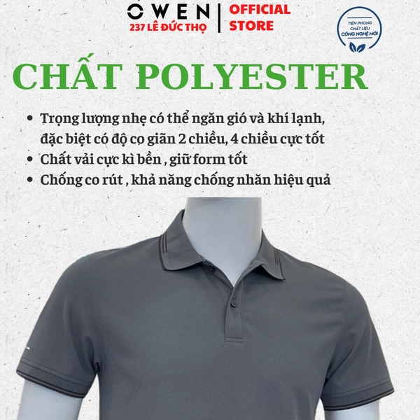 Áo Thun polo Nam Tay Ngắn Có Cổ Owen APV262049 màu xám dáng suông body fit xẻ tà chất liệu nylon spandex