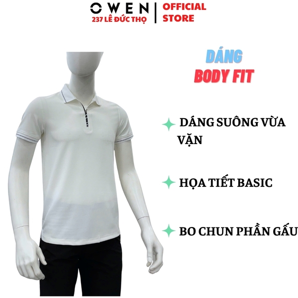 Áo Thun polo Nam Tay Ngắn Có Cổ Owen APV262051 màu trắng dáng suông body fit xẻ tà chất liệu nylon spandex