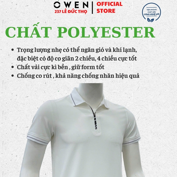 Áo Thun polo Nam Tay Ngắn Có Cổ Owen APV262051 màu trắng dáng suông body fit xẻ tà chất liệu nylon spandex