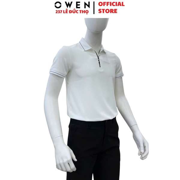 Áo Thun polo Nam Tay Ngắn Có Cổ Owen APV262051 màu trắng dáng suông body fit xẻ tà chất liệu nylon spandex