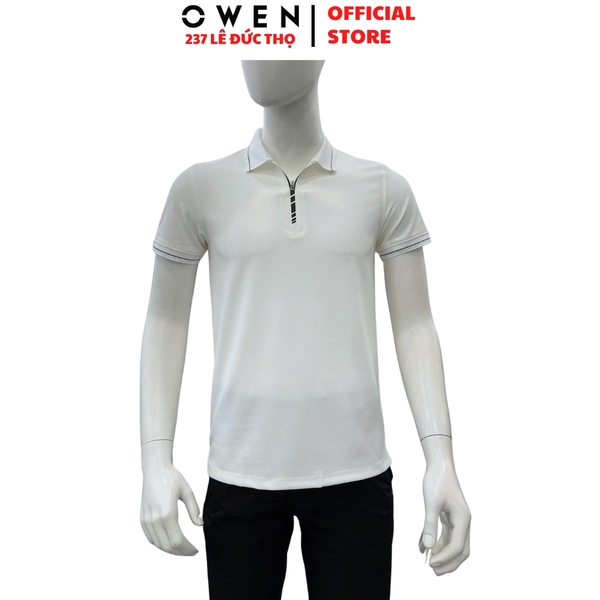 Áo Thun polo Nam Tay Ngắn Có Cổ Owen APV262051 màu trắng dáng suông body fit xẻ tà chất liệu nylon spandex