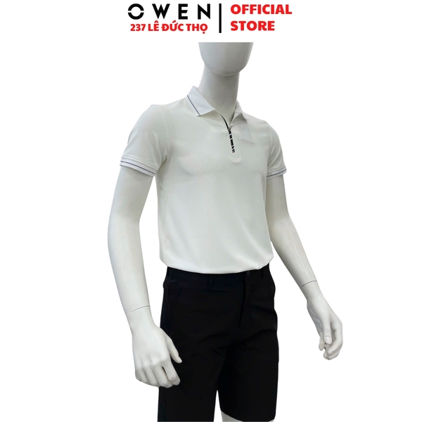 Áo Thun polo Nam Tay Ngắn Có Cổ Owen APV262051 màu trắng dáng suông body fit xẻ tà chất liệu nylon spandex