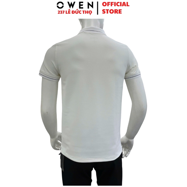 Áo Thun polo Nam Tay Ngắn Có Cổ Owen APV262051 màu trắng dáng suông body fit xẻ tà chất liệu nylon spandex
