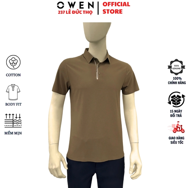 Áo Thun polo Nam Tay Ngắn Có Cổ Owen APV262054 màu nâu dáng suông body fit xẻ tà chất liệu nylon spandex