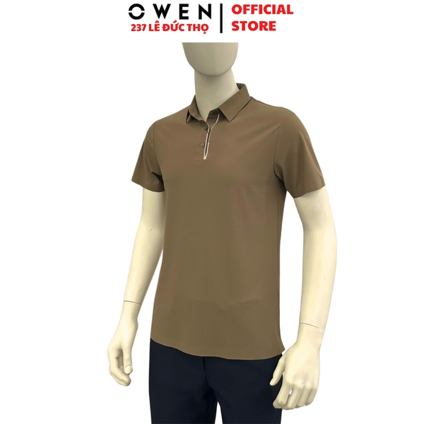 Áo Thun polo Nam Tay Ngắn Có Cổ Owen APV262054 màu nâu dáng suông body fit xẻ tà chất liệu nylon spandex