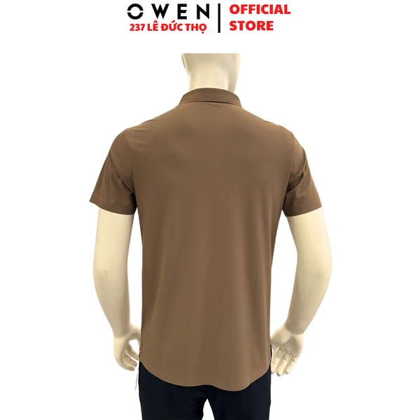 Áo Thun polo Nam Tay Ngắn Có Cổ Owen APV262054 màu nâu dáng suông body fit xẻ tà chất liệu nylon spandex