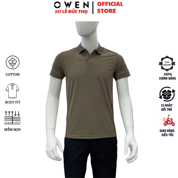 Áo Thun polo Nam Tay Ngắn Có Cổ Owen APV262058 màu nâu dáng suông body fit xẻ tà chất liệu nylon spandex