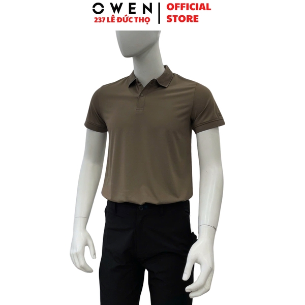 Áo Thun polo Nam Tay Ngắn Có Cổ Owen APV262058 màu nâu dáng suông body fit xẻ tà chất liệu nylon spandex