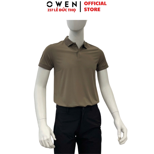Áo Thun polo Nam Tay Ngắn Có Cổ Owen APV262058 màu nâu dáng suông body fit xẻ tà chất liệu nylon spandex