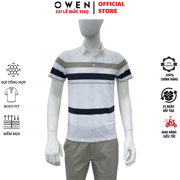 Áo thun polo Nam Tay Ngắn Có Cổ Owen APV262059 màu trắng dáng body fit tà bằng xẻ tà chất liệu nylon spandex