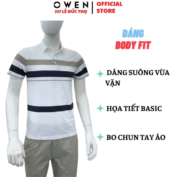 Áo thun polo Nam Tay Ngắn Có Cổ Owen APV262059 màu trắng dáng body fit tà bằng xẻ tà chất liệu nylon spandex