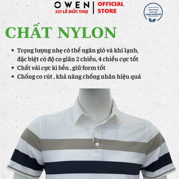 Áo thun polo Nam Tay Ngắn Có Cổ Owen APV262059 màu trắng dáng body fit tà bằng xẻ tà chất liệu nylon spandex