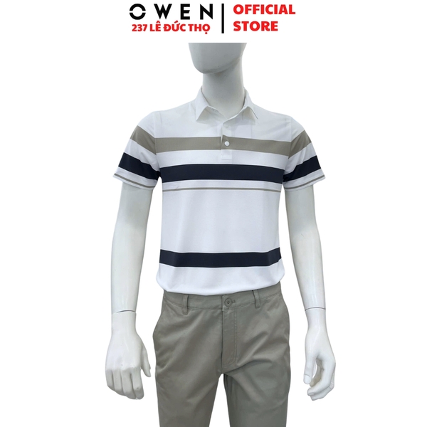 Áo thun polo Nam Tay Ngắn Có Cổ Owen APV262059 màu trắng dáng body fit tà bằng xẻ tà chất liệu nylon spandex
