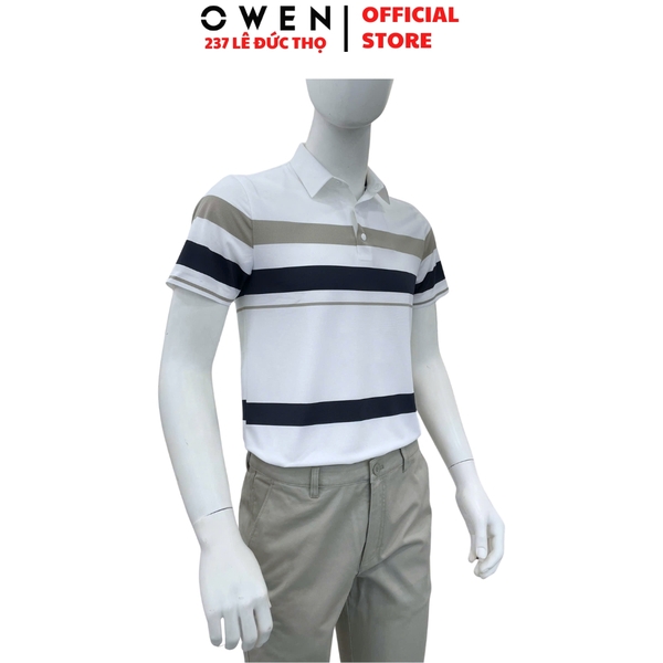 Áo thun polo Nam Tay Ngắn Có Cổ Owen APV262059 màu trắng dáng body fit tà bằng xẻ tà chất liệu nylon spandex