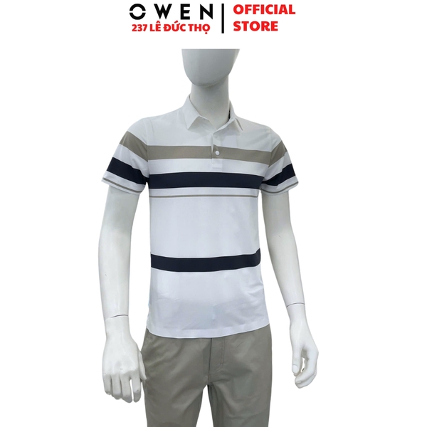 Áo thun polo Nam Tay Ngắn Có Cổ Owen APV262059 màu trắng dáng body fit tà bằng xẻ tà chất liệu nylon spandex
