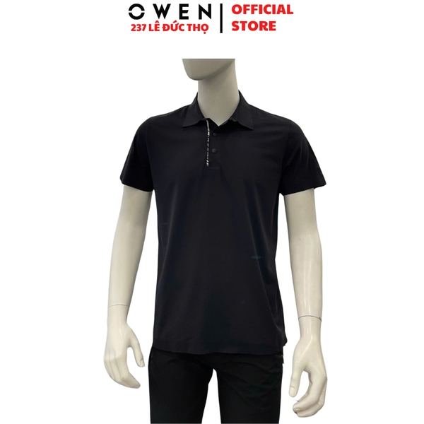 Áo Thun polo Nam Tay Ngắn Có Cổ Owen APV262063 màu đen dáng suông body fit xẻ tà chất liệu polyester