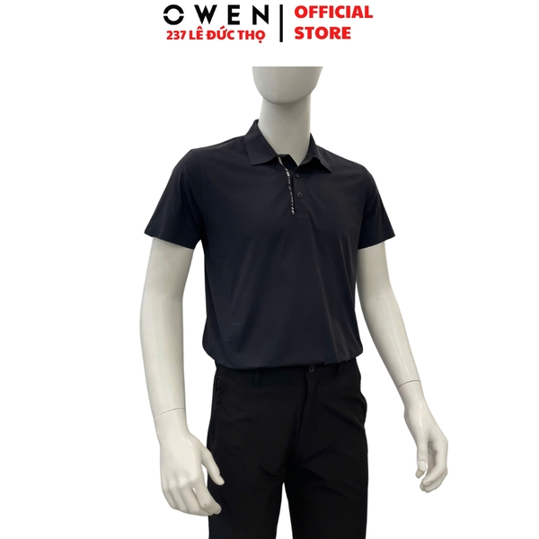 Áo Thun polo Nam Tay Ngắn Có Cổ Owen APV262063 màu đen dáng suông body fit xẻ tà chất liệu polyester