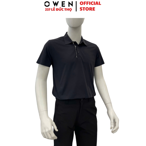 Áo Thun polo Nam Tay Ngắn Có Cổ Owen APV262063 màu đen dáng suông body fit xẻ tà chất liệu polyester