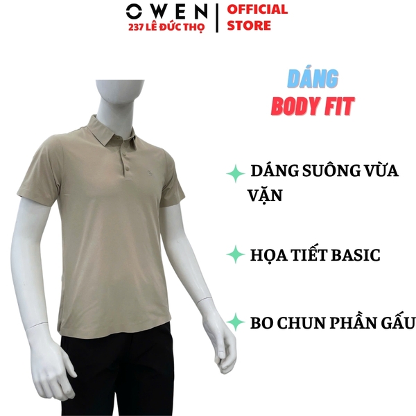 Áo Thun polo Nam Tay Ngắn Có Cổ Owen APV262064 màu be đậm dáng suông body fit xẻ tà chất liệu polyester