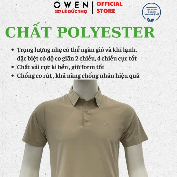 Áo Thun polo Nam Tay Ngắn Có Cổ Owen APV262064 màu be đậm dáng suông body fit xẻ tà chất liệu polyester