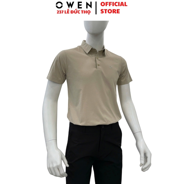 Áo Thun polo Nam Tay Ngắn Có Cổ Owen APV262064 màu be đậm dáng suông body fit xẻ tà chất liệu polyester