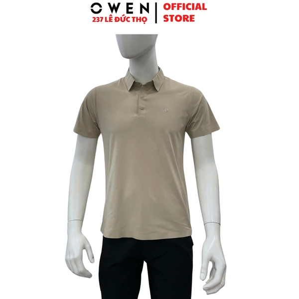 Áo Thun polo Nam Tay Ngắn Có Cổ Owen APV262064 màu be đậm dáng suông body fit xẻ tà chất liệu polyester