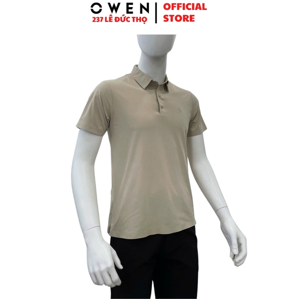 Áo Thun polo Nam Tay Ngắn Có Cổ Owen APV262064 màu be đậm dáng suông body fit xẻ tà chất liệu polyester